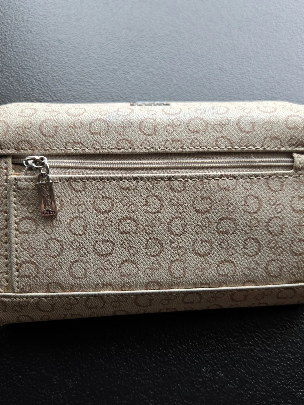 GUESS Beige Monogram Envelope Wallet with Silver Logo